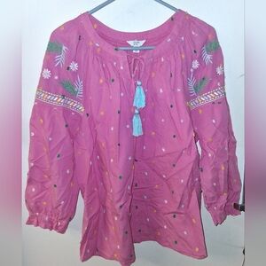 Crown & Ivy Pink Floral Embroidered Blouse